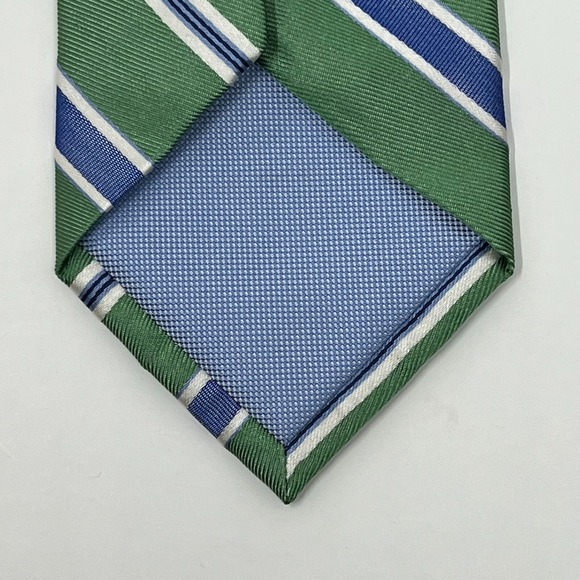 Tommy Hilfiger Men's 100% Silk Tie Sand Stripe Green/Blue/White Vintage‎ NWT - Picture 6 of 7